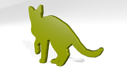 DOMESTIC ANIMAL CATTLE from a perspective with the shadow. A thick sculpture made of metallic materials of 3D rendering. background and cute