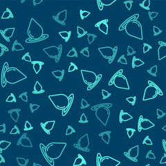 Green line Water drop icon isolated seamless pattern on blue background. Vector Illustration.