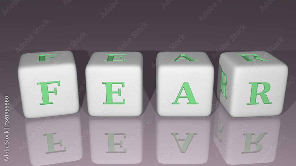 Poster fear built by dice letters and color crossing for the related meanings of the concept by 3d renderin