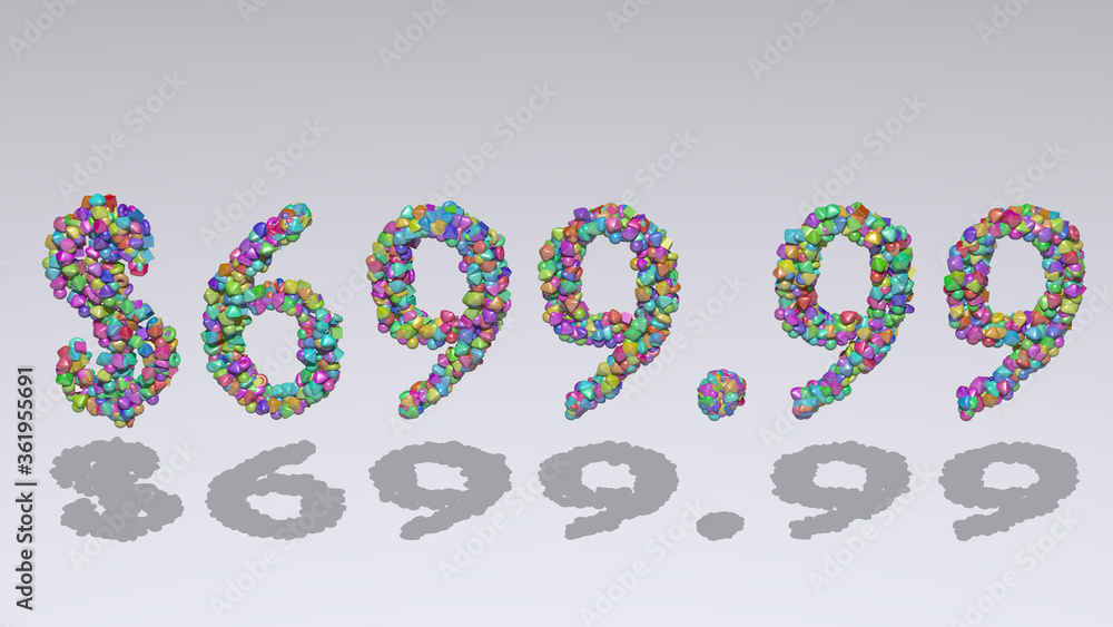 Poster $699.99: 3d illustration of the text made of small objects over a white background with shadows