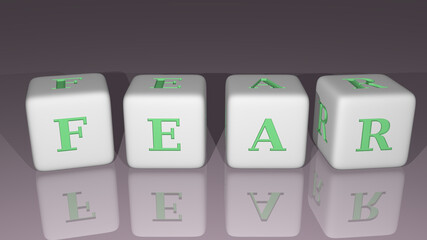 Fear built by dice letters and color crossing for the related meanings of the concept by 3D rendering. illustration and background