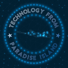Technology From Paradise Island. Futuristic geometric badge of the island. Technological concept. Round Paradise Island logo. Vector illustration.