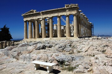 Greece, Athens, June 18 2020 - View of the archaeological site of the Acropolis with Parthenon...