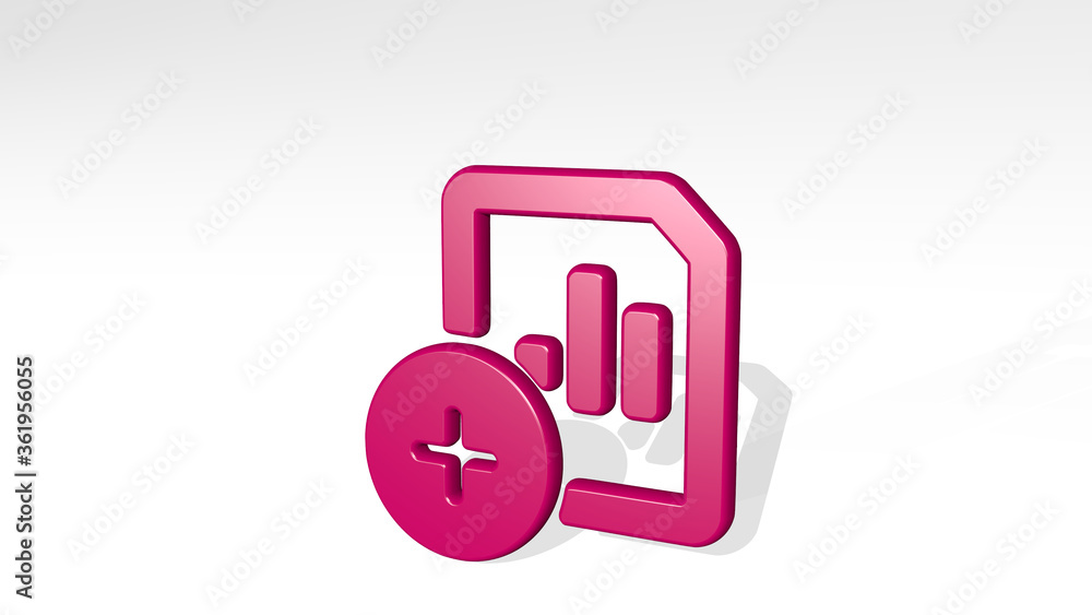 Poster data file bars add stand with shadow. 3d illustration of metallic sculpture over a white background 