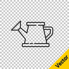Black line Watering can icon isolated on transparent background. Irrigation symbol. Vector Illustration.