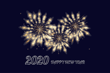 New Year 2020 design firework gold shining white blue vector