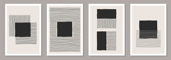 Trendy set of abstract creative minimalist artistic hand drawn composition