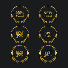 Collection of golden badges labels laurels and ribbons Premium Vector