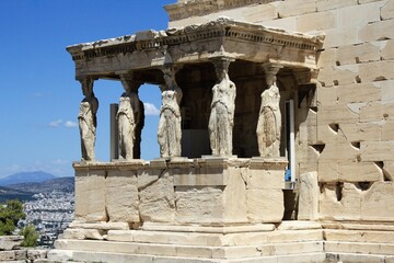 Greece, Athens, June 18 2020 - View of Erechtheio temple at the archaeological site of the Acropolis.