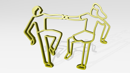 dancing made by 3D illustration of a shiny metallic sculpture with the shadow on light background. dance and beautiful
