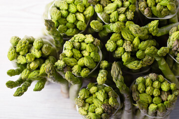 Bunches green asparagus, vegetable texture. Organic food.	