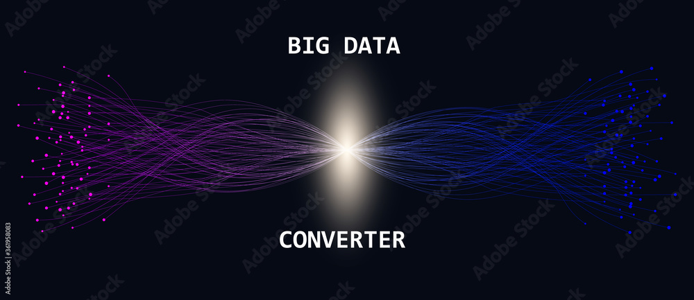 Poster Big data visualization concept. Connecting to many lines in one dot.