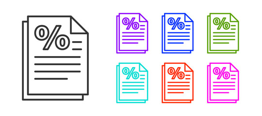 Black line Finance document icon isolated on white background. Paper bank document for invoice or bill concept. Set icons colorful. Vector Illustration.