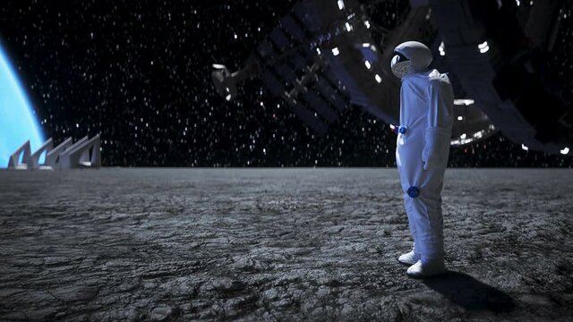 Astronaut on the moon stay idle . Realistic 4k animation.