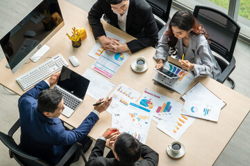 Business people group meeting shot from top view in office . Profession businesswomen, businessmen...