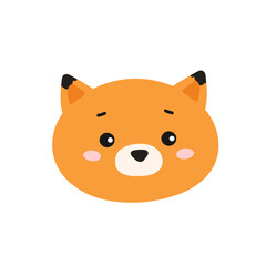 Vector illustration of an orange funny forest fox. Isolated on white background. Animal cute face. Foxy's head. For web, design, graphic. Hand drawn animal. Flat and cartoon style