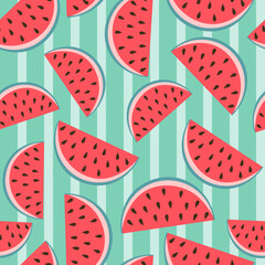 Seamless abstract pattern with hand-drawn colorful watermelons