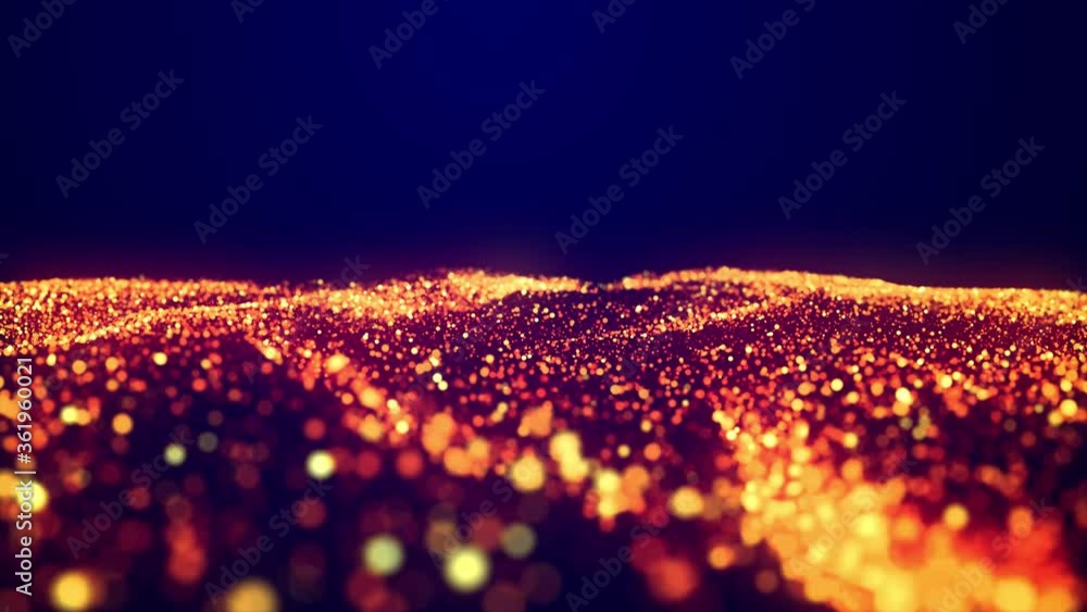 Poster abstract bg, golden magic glitters fly in air in slow motion and form beautiful swirls. fiery sparkl