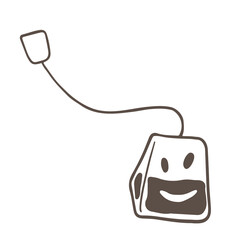 Hand drawn simple style illustration of tea bag,  Funny smiling breakfast cartoon characters.