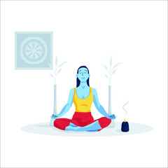 Practices yoga. Vector illustration. Takes yoga poses in the studio.
