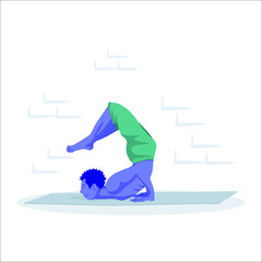 Practices yoga. Vector illustration. Takes yoga poses in the studio.