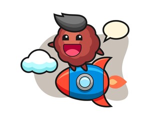 Fototapeta premium Meatball cartoon riding a rocket