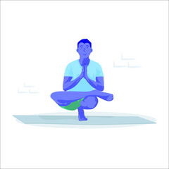 Practices yoga. Vector illustration. Takes yoga poses in the studio.