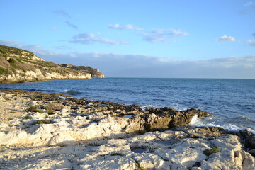 Beautiful Mediterranean sea landscape of Calamosca beach, Cagliari, Italy