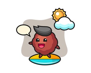 Meatball cartoon do surfing on the beach