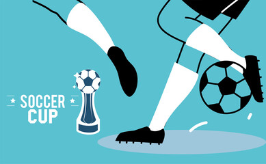 Player legs with ball and trophy vector design