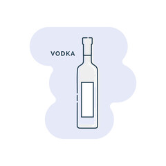 Bottle vodka line art in flat style. Restaurant alcoholic illustration for celebration design. Design contour element. Beverage outline icon. Isolated on shape background in graphic style