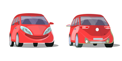 Modern red car standing in front and back view isolated