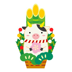 おめでたい門松と牛