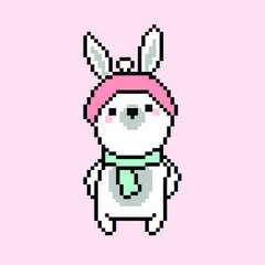 Christmas bunny vector illustration in pixel art