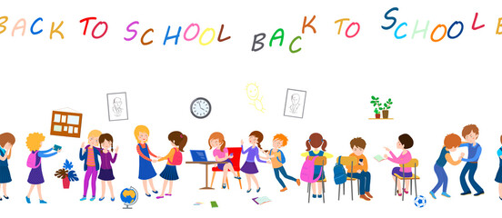 back to school cartoon seamless pattern