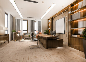 3d rendering luxury business meeting and working room in executive office