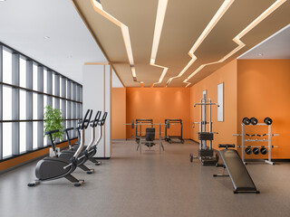 3d rendering modern orange loft gym and fitness