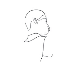 One line portrait of black woman. Afro beautiful woman face drawn one continuous line. 