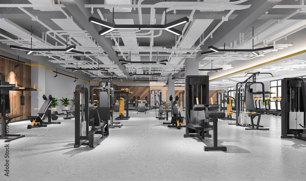 Wall mural 3d rendering modern loft gym and fitness