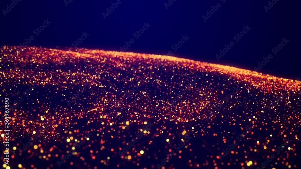 Poster abstract bg, golden magic glitters fly in air in slow motion and form beautiful swirls. fiery sparkl