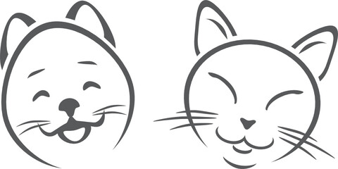 Cartoon portrait of smiling cat and dog