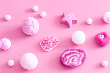 Spa composition with body care items on a colored background