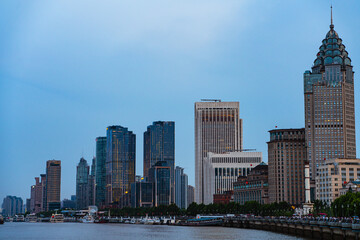 The modern skyscrapers in Lujiazui, along the Huangpu River, in Shanghai, China.
