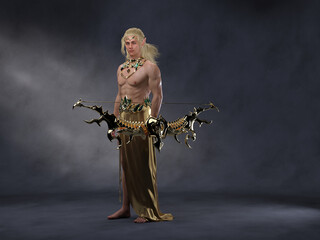 3D Rendering : A portrait of the elf male character is standing in a location  - obrazy, fototapety, plakaty