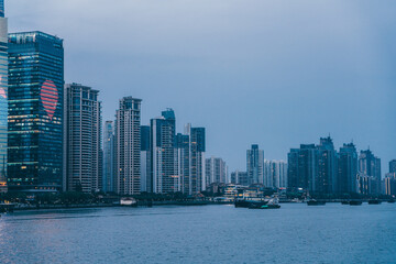 Fototapeta premium The modern skyscrapers in Lujiazui, along the Huangpu River, in Shanghai, China.
