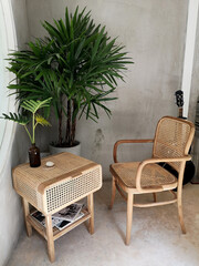 A comfortable corner to relax with rattan tables and chairs.