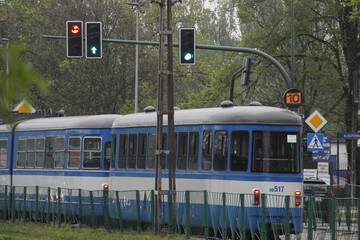 Fototapeta na wymiar Tram in a street of Krakow