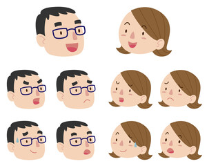 中年夫婦、カップル　表情　顔　アイコンセット