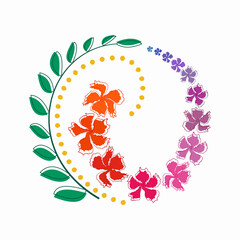 Fototapeta premium Colorful flower composition. Round ornament with dancing flowers and leaves. Plants are located in a spiral. Wedding vector illustration isolated on white background. For print and web.