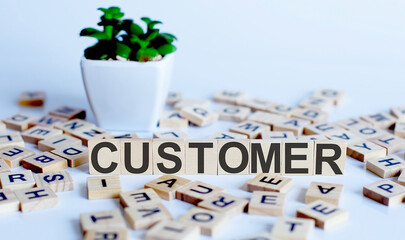 CUSTOMER word letters on wooden blocks with wooden letters. BUSINESS concept.